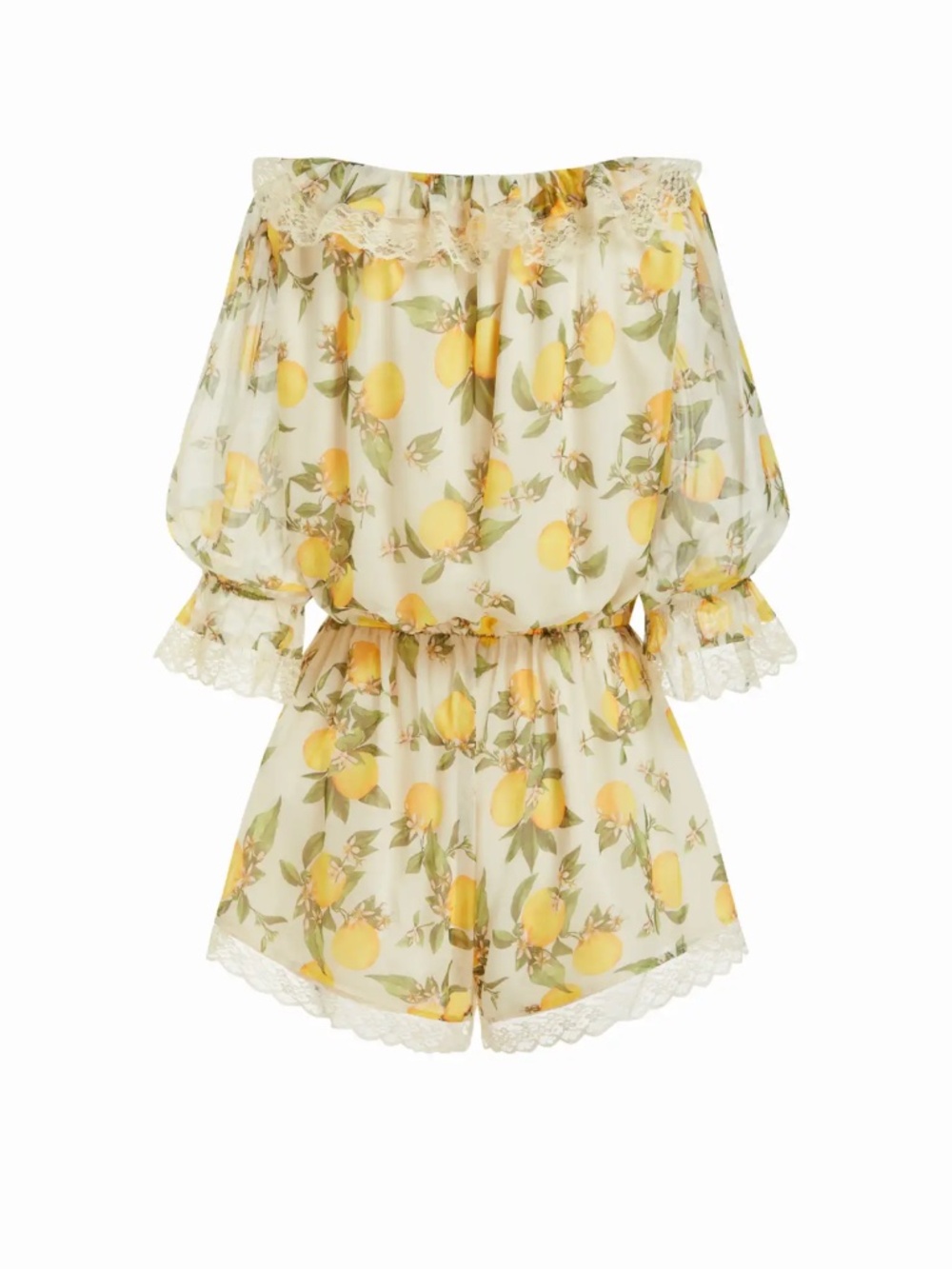 NWT Cider Lemon CHIFFON SQUARE NECK LANTERN SLEEVE LACE ROMPER CottageCore - Picture 7 of 10